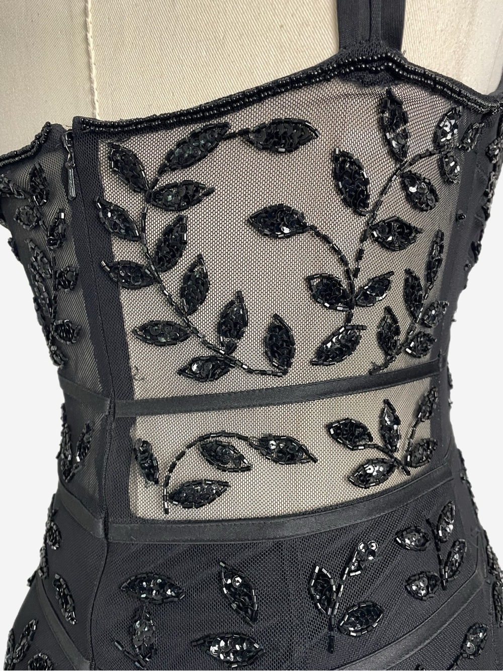 Cache black floral beaded sheer mesh paneled mermaid ball gown dark fairy XS - Picture 9 of 14